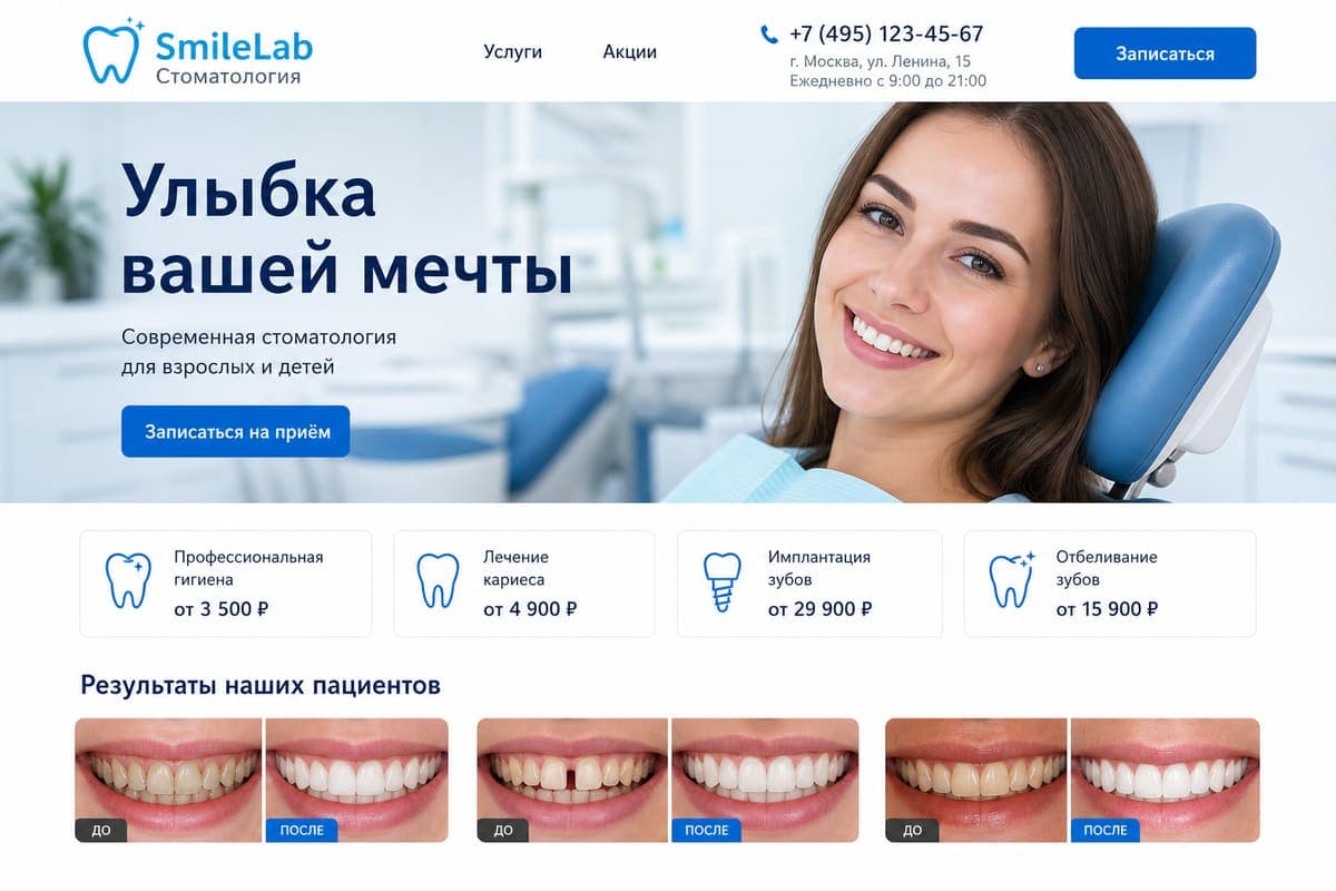Скриншот сайта: Стоматология SmileLab