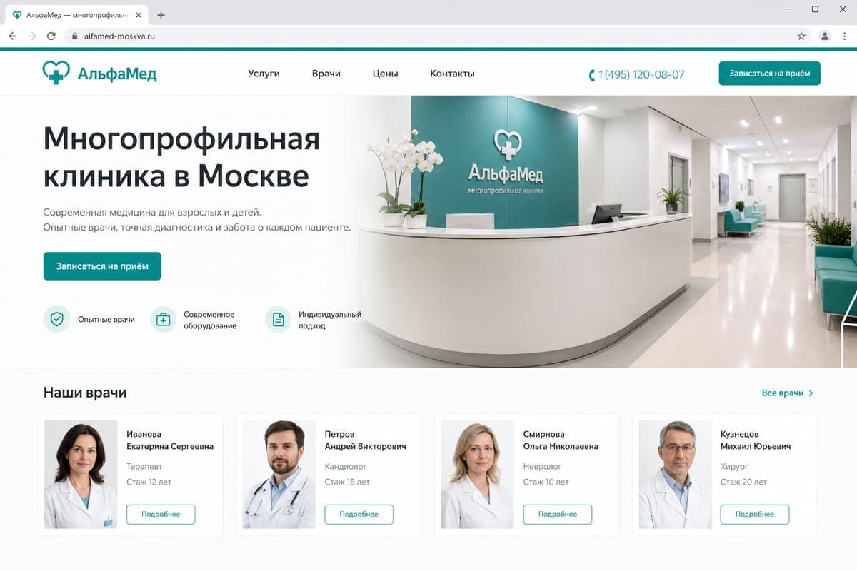 Скриншот сайта: Клиника «АльфаМед»